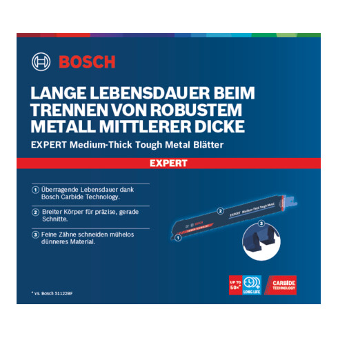 Bosch EXPERT Medium-Thick Tough Metal S 1155 HHM Säbelsägeblatt 1 Stück für Säbelsägen