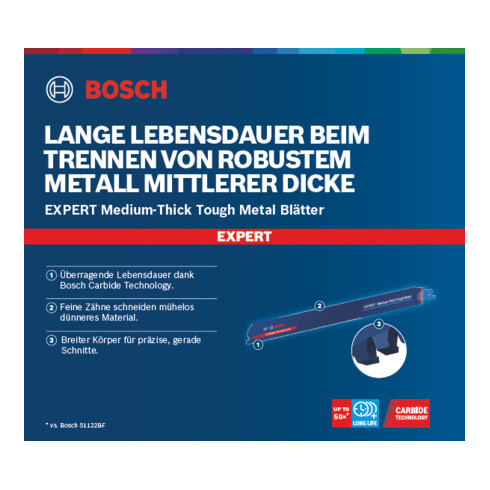 Bosch EXPERT Medium-Thick Tough Metal S 1255 HHM Säbelsägeblatt 1 Stück für Säbelsägen