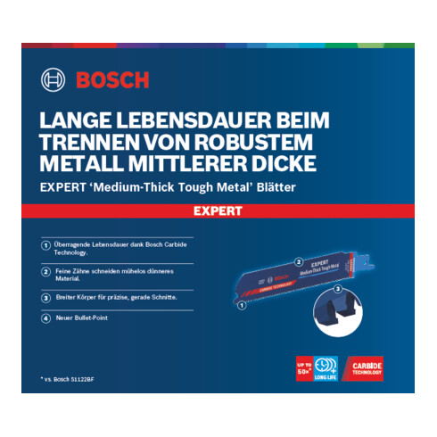 Bosch EXPERT Medium-Thick Tough Metal S 955 HHM Säbelsägeblatt 1 Stück für Säbelsägen