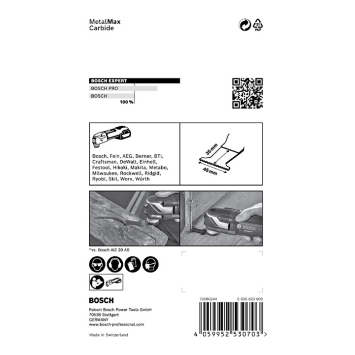 Bosch EXPERT MetalMax AIZ 45 AIT Blat voor multifunctioneel gereedschap 45mm voor oscillerend multifunctioneel gereedschap