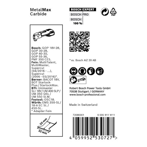 Bosch Expert MetalMax PAIZ 32 AIT lame pour outils multifonctions, 50 x 32 mm