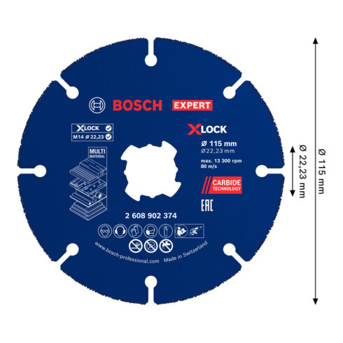 Bosch EXPERT Multi-materiaal hardmetalen doorslijpschijf, 115 x 1,6 x 22,23 mm, X-Lock