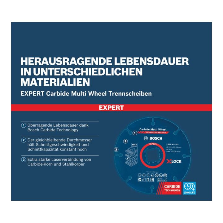 Bosch EXPERT Multi-materiaal hardmetalen doorslijpschijf, 115 x 1,6 x 22,23 mm, X-Lock