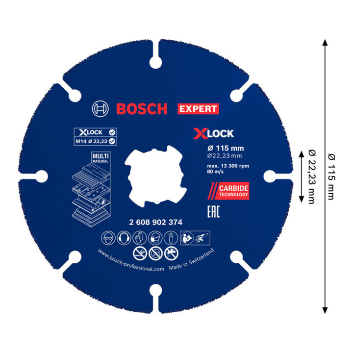 Bosch EXPERT Multi-materiaal hardmetalen doorslijpschijf, 115 x 1,6 x 22,23 mm, X-Lock
