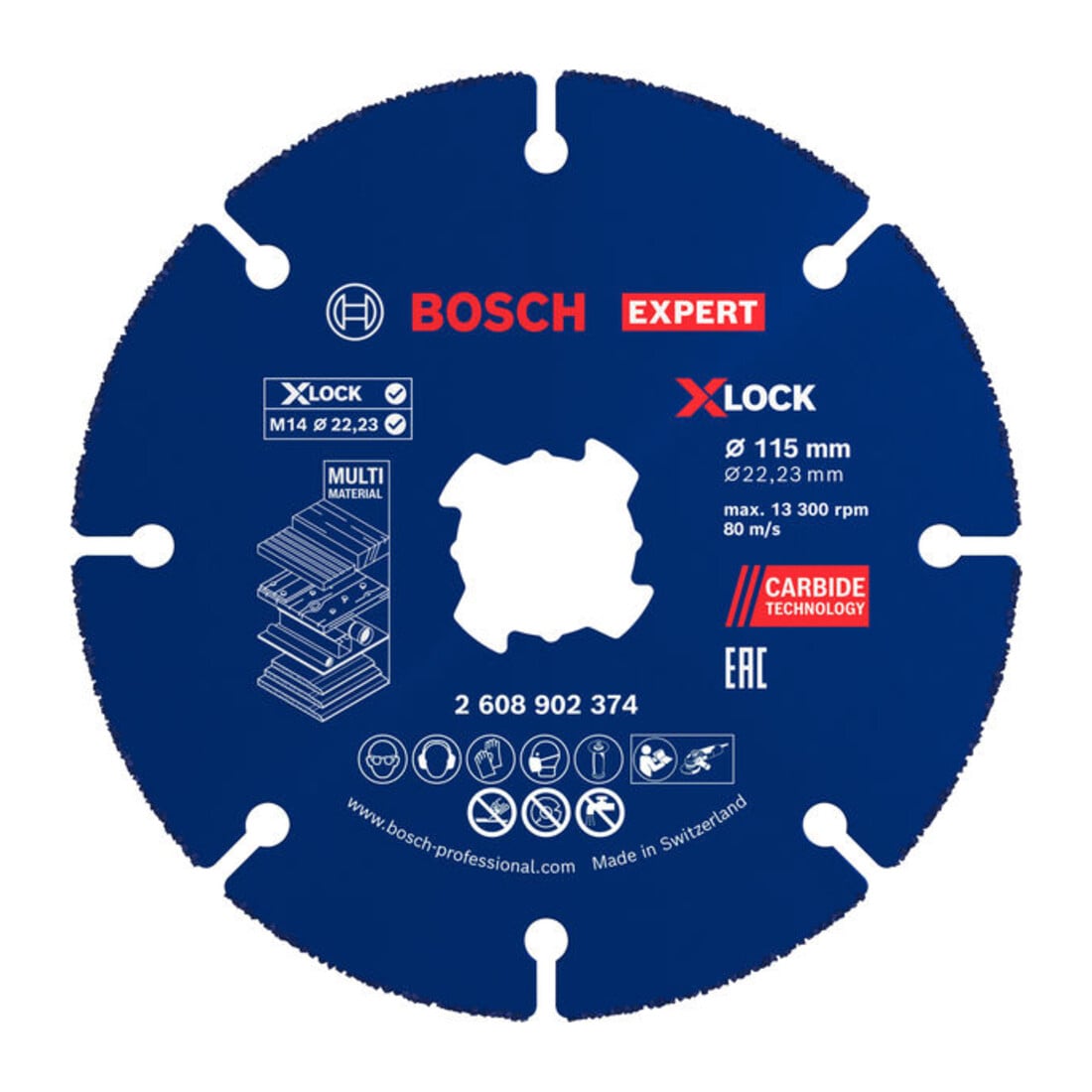 Bosch EXPERT Multi-materiaal hardmetalen doorslijpschijf, 115 x 1,6 x 22,23 mm, X-Lock