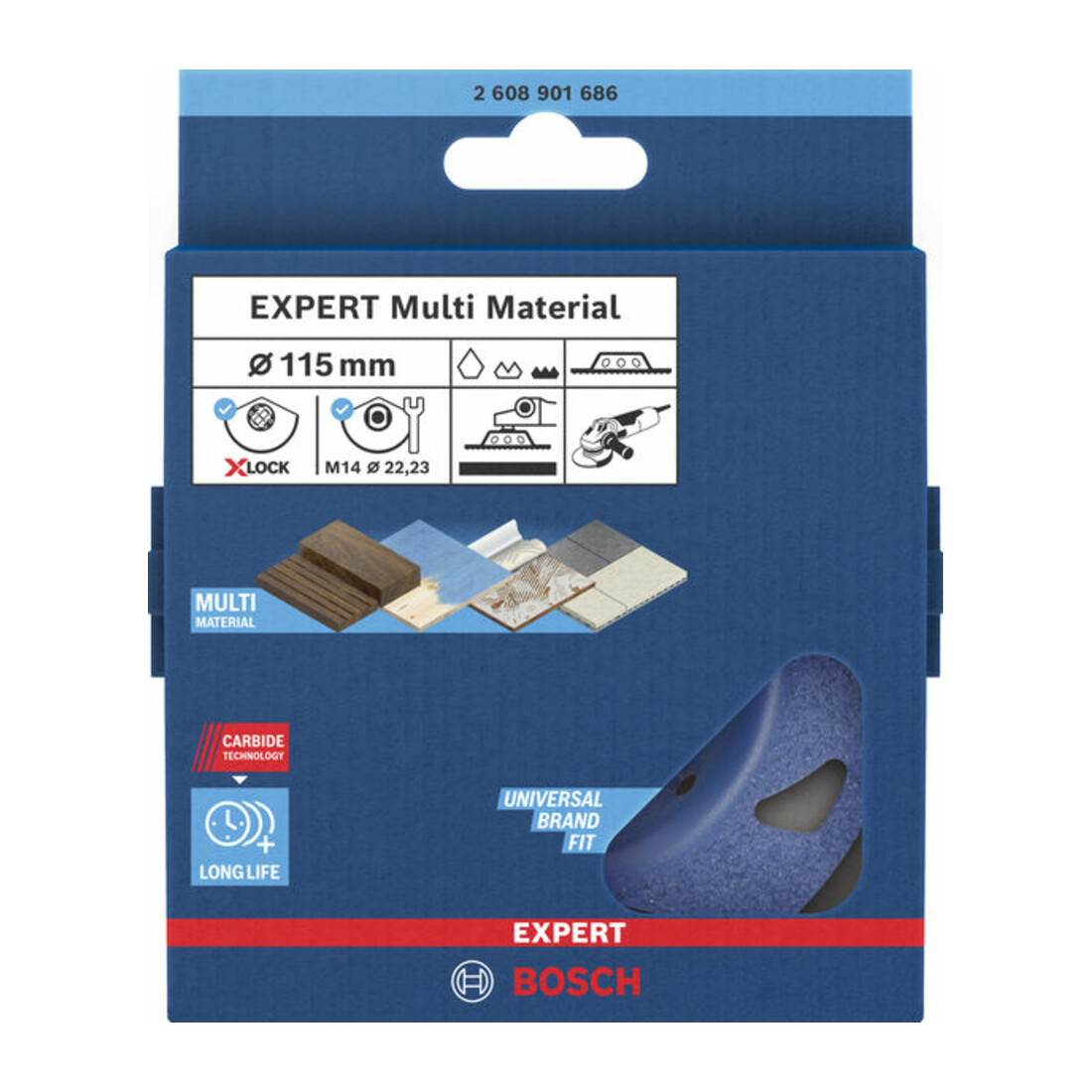 Bosch EXPERT Multi Material Carbide-Topfscheibe fein, flach, X-LOCK, 115 mm, 22,23 mm