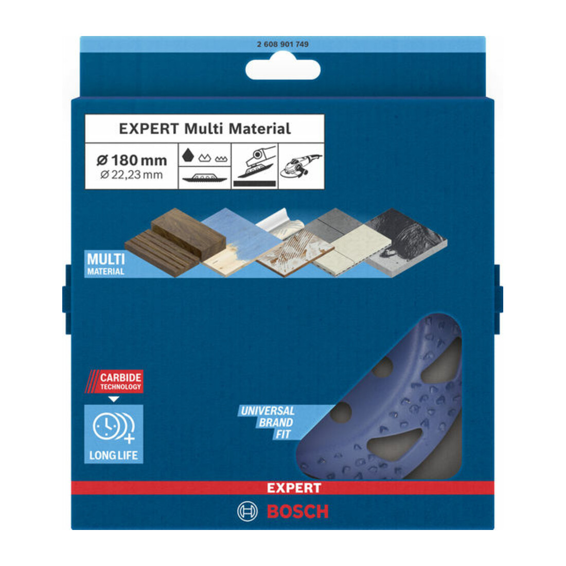 Bosch EXPERT Multi Material Carbide-Topfscheibe grob, angeschrägt, 180 mm, 22,23 mm