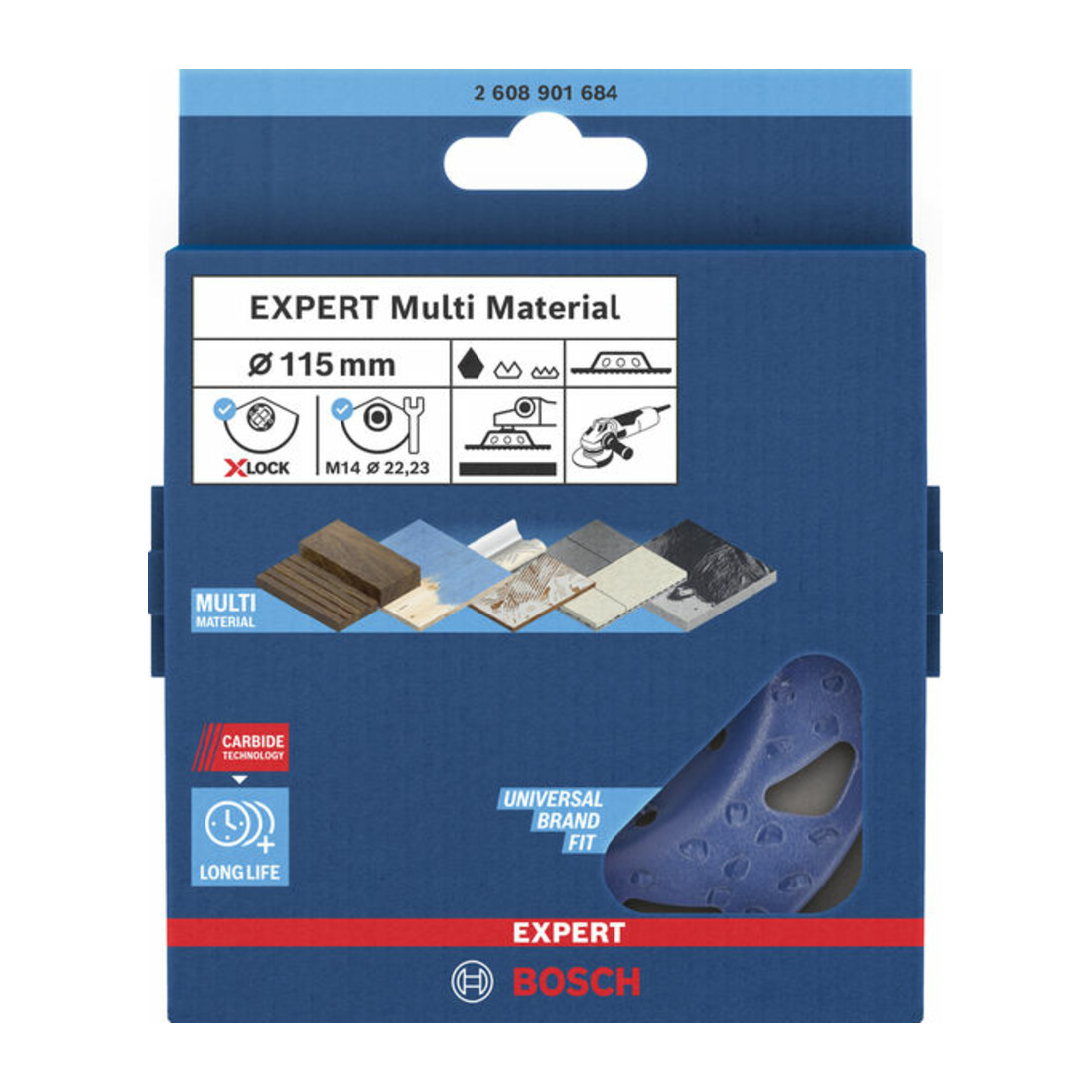 Bosch EXPERT Multi Material Carbide-Topfscheibe grob, flach, X-LOCK, 115 mm, 22,23 mm