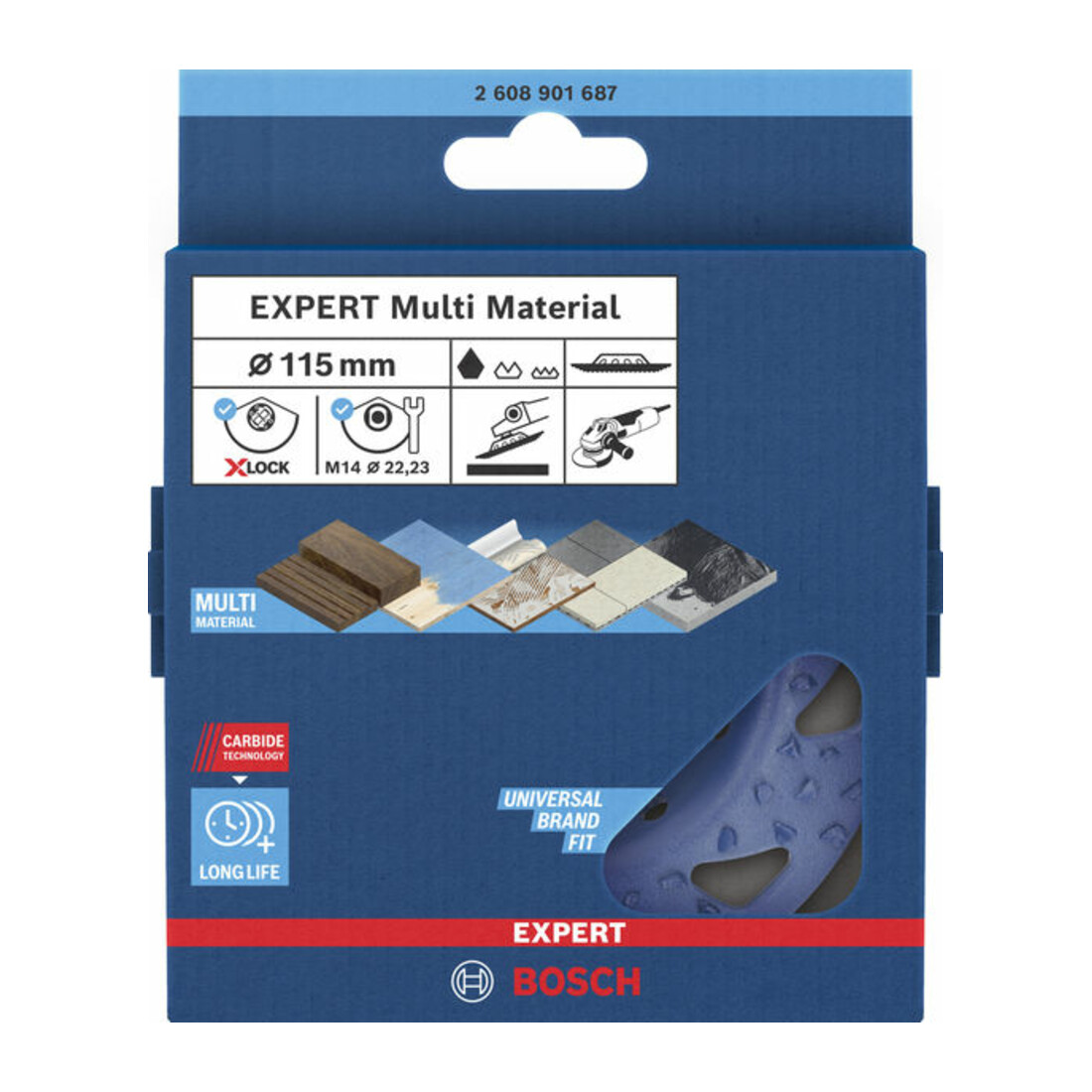 Bosch EXPERT Multi Material Carbide-Topfscheibe grob, schräg, X-LOCK, 115 mm, 22,23 mm