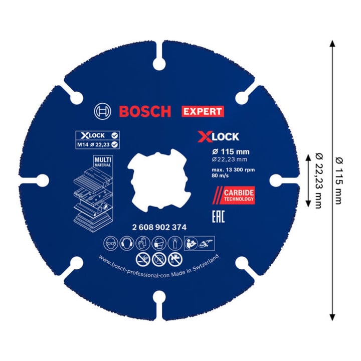 Bosch EXPERT Multi Material Carbide-Trennscheibe, 115 x 22,23 mm, X-Lock, 10-tlg.