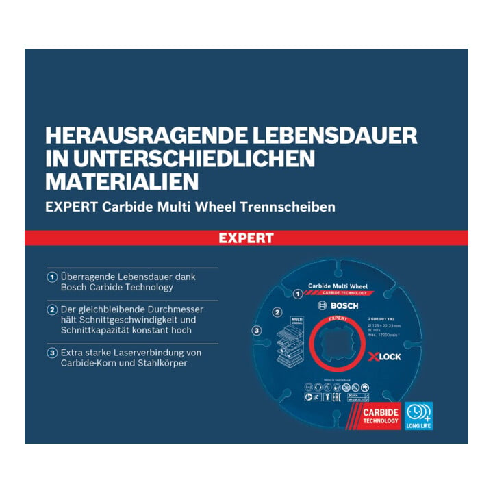 Bosch EXPERT Multi Material Carbide-Trennscheibe, 115 x 22,23 mm, X-Lock, 10-tlg.