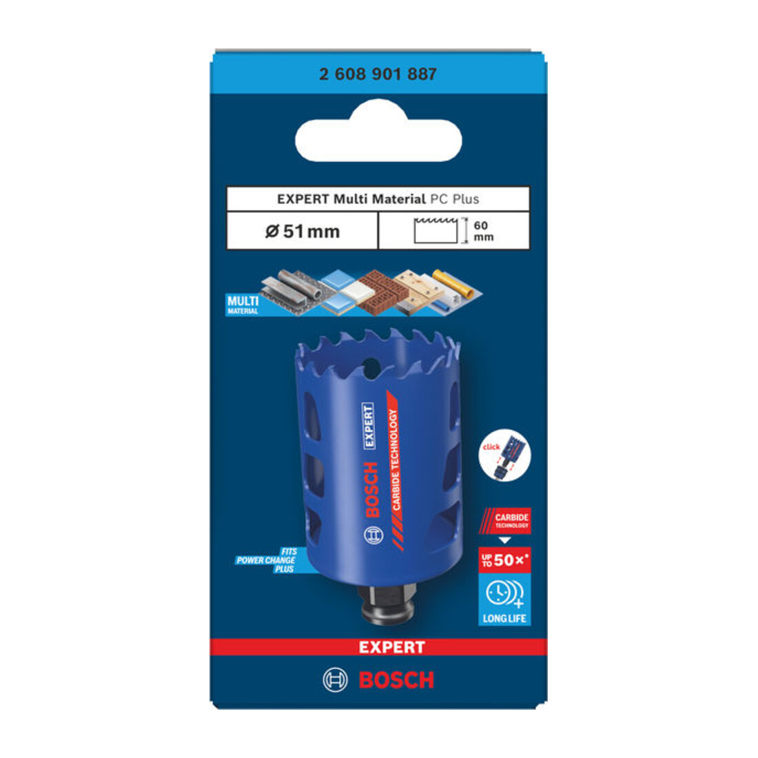 Bosch EXPERT Multi Material Power Change Plus-Lochsäge, 51 x 60 mm