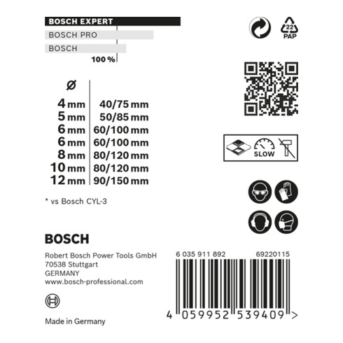 Bosch EXPERT MultiConstruction CYL-9 Bohrer-Set 4/5/6/6/8/10/12mm 7-tlg. für Dreh- und Schlagbohrer