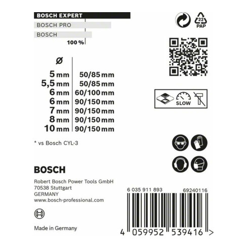 Bosch EXPERT MultiConstruction CYL-9 Bohrer-Set 5/5,5/6/6/7/8/10mm 7-tlg. für Dreh- und Schlagbohrer