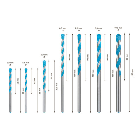 Bosch EXPERT MultiConstruction CYL-9 Bohrer-Set 5/5,5/6/6/7/8/10mm 7-tlg. für Dreh- und Schlagbohrer