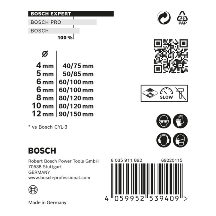 Bosch EXPERT MultiConstruction CYL-9 boorbit set 4/5/6/8/10/12mm 7 st. voor rotatie- en percussieboormachines