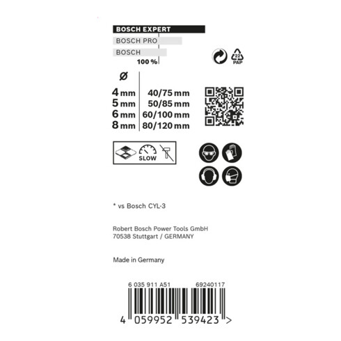 Bosch EXPERT MultiConstruction CYL-9 boorgarnituur, 4/5/6/8 mm, 4 st. voor roterende en percussieboren