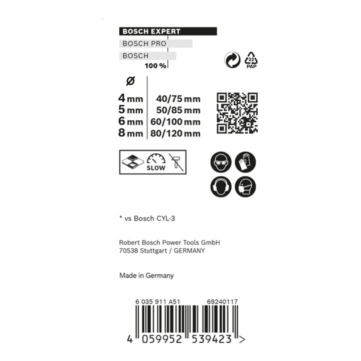 Bosch EXPERT MultiConstruction CYL-9 boorgarnituur, 4/5/6/8 mm, 4 st. voor roterende en percussieboren