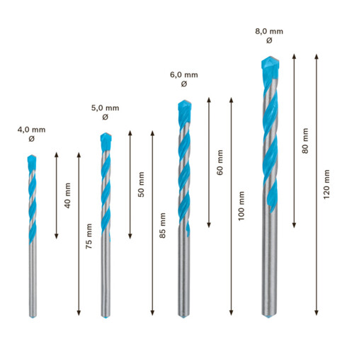Bosch EXPERT MultiConstruction CYL-9 boorgarnituur, 4/5/6/8 mm, 4 st. voor roterende en percussieboren