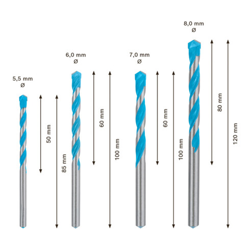 Bosch EXPERT MultiConstruction CYL-9 boorset, 5,5/6/7/8 mm, 4 st... voor roterende en percussieboren