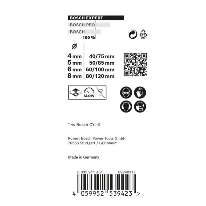Bosch EXPERT MultiConstruction CYL-9 jeu de forets, 4/5/6/8 mm, 4 pcs. Pour les perceuses rotatives et à percussion