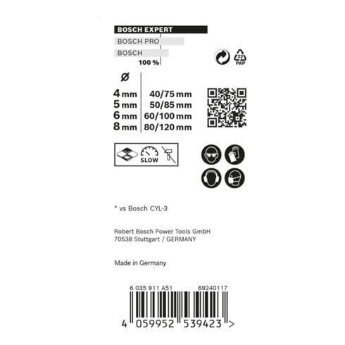 Bosch EXPERT MultiConstruction CYL-9 jeu de forets, 4/5/6/8 mm, 4 pcs. Pour les perceuses rotatives et à percussion