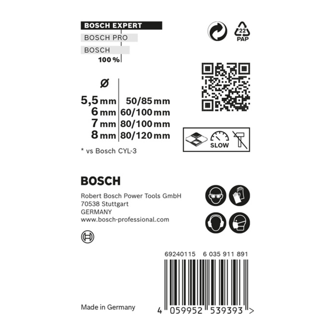 Bosch EXPERT MultiConstruction CYL-9 jeu de forets, 5.5/6/7/8 mm, 4 pcs... Pour les perceuses rotatives et à percussion