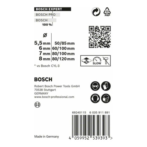 Bosch EXPERT MultiConstruction CYL-9 jeu de forets, 5.5/6/7/8 mm, 4 pcs... Pour les perceuses rotatives et à percussion