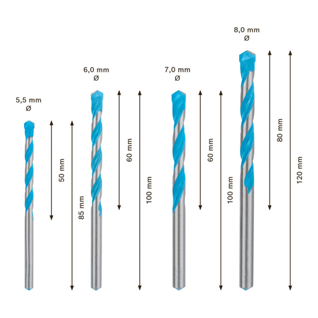 Bosch EXPERT MultiConstruction CYL-9 jeu de forets, 5.5/6/7/8 mm, 4 pcs... Pour les perceuses rotatives et à percussion