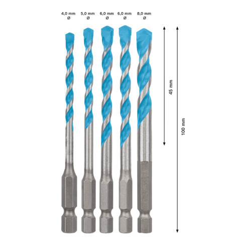 Bosch EXPERT MultiConstruction HEX-9 Bohrer-Set 4/5/6/6/8mm 5-tlg. für Dreh- und Schlagbohrer