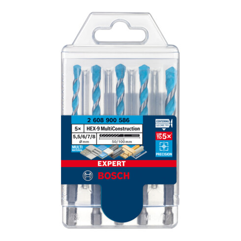 Bosch EXPERT MultiConstruction HEX-9 Bohrer-Set 5,5/6/6/7/8mm 5-tlg. für Dreh- und Schlagbohrer