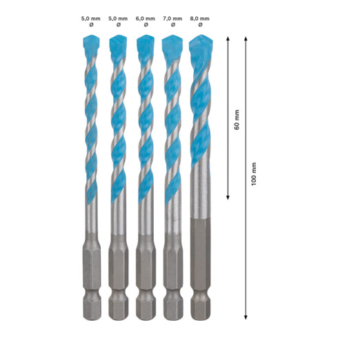 Bosch EXPERT MultiConstruction HEX-9 Bohrer-Set 5,5/6/6/7/8mm 5-tlg. für Dreh- und Schlagbohrer