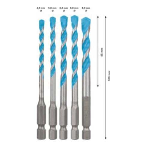 Bosch EXPERT MultiConstruction HEX-9 boren set 4/5/6/8mm 5 st. voor rotatie- en percussieboormachines