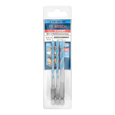 Bosch EXPERT MultiConstruction HEX-9 boren set 5/6/8mm 3-delig voor rotatie- en percussieboormachines.