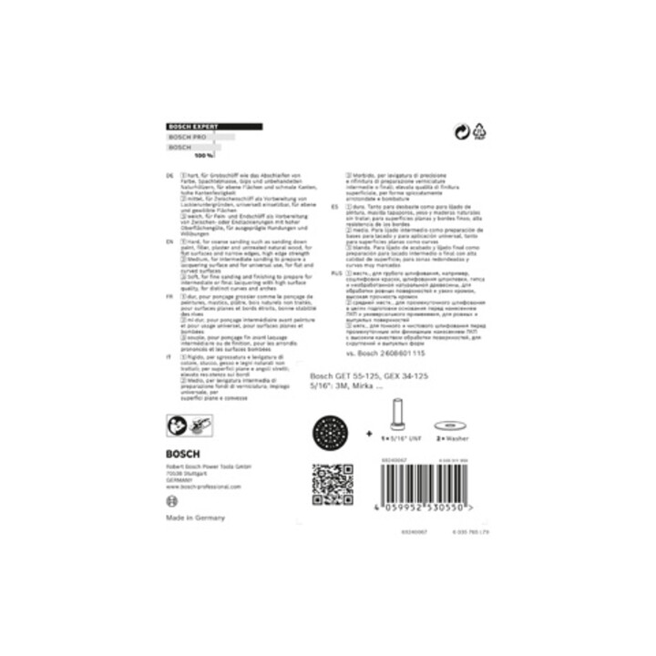 Bosch Expert Multihole (Expert Multihole) Tampon support universel, 125 mm, dur