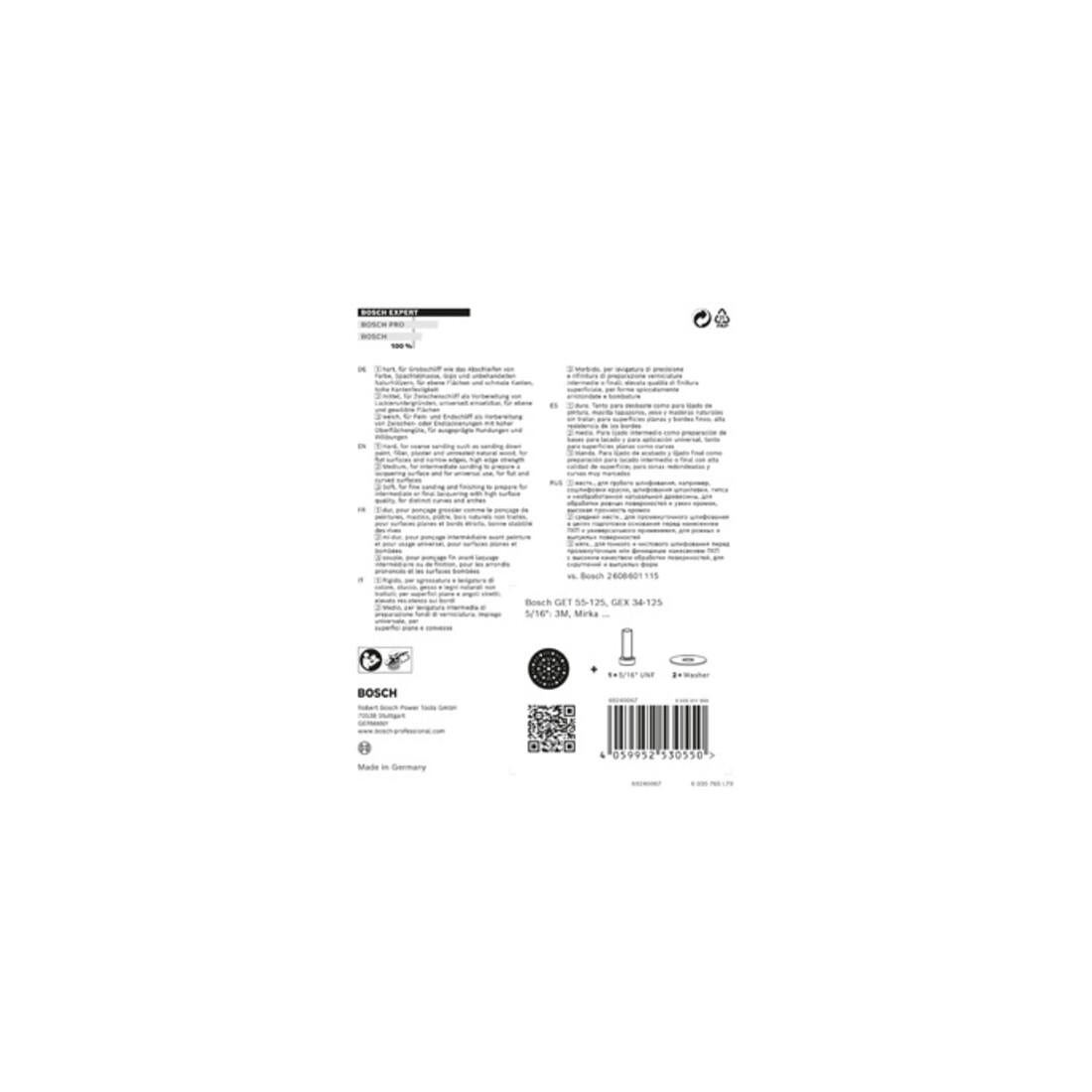 Bosch Expert Multihole (Expert Multihole) Tampon support universel, 125 mm, dur