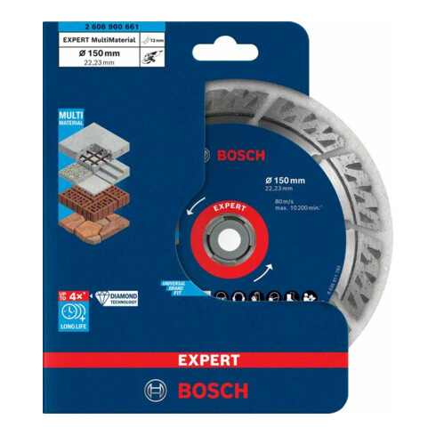 Bosch EXPERT MultiMaterial diamantdoorslijpschijven 150 x 22,23 x 2,4 x 12mm voor grote haakse slijpmachines met klemmoer