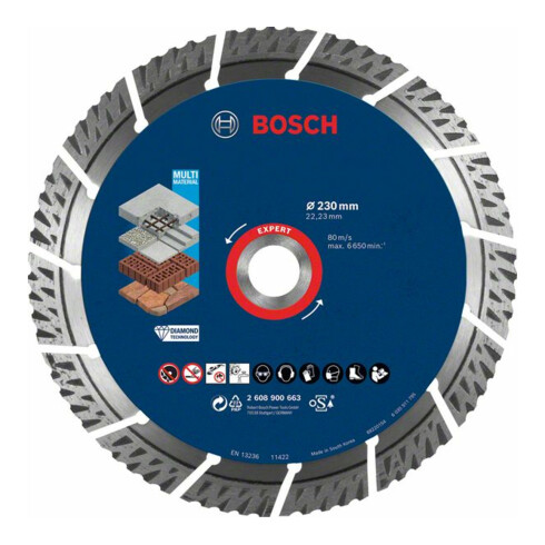 Bosch EXPERT MultiMaterial diamantdoorslijpschijven 230 x 22,23 x 2,4 x 15mm voor grote haakse slijpmachines met klemmoer