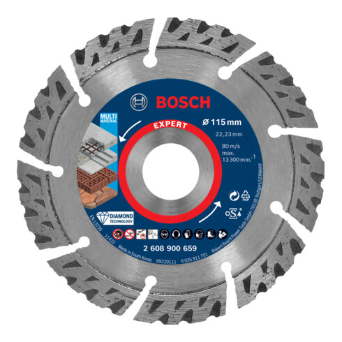 Bosch EXPERT MultiMaterial Diamanttrennscheiben 115 x 22,23 x 2,2 x 12mm für Winkelschleifer mit X-LOCK und mit Spannmutter