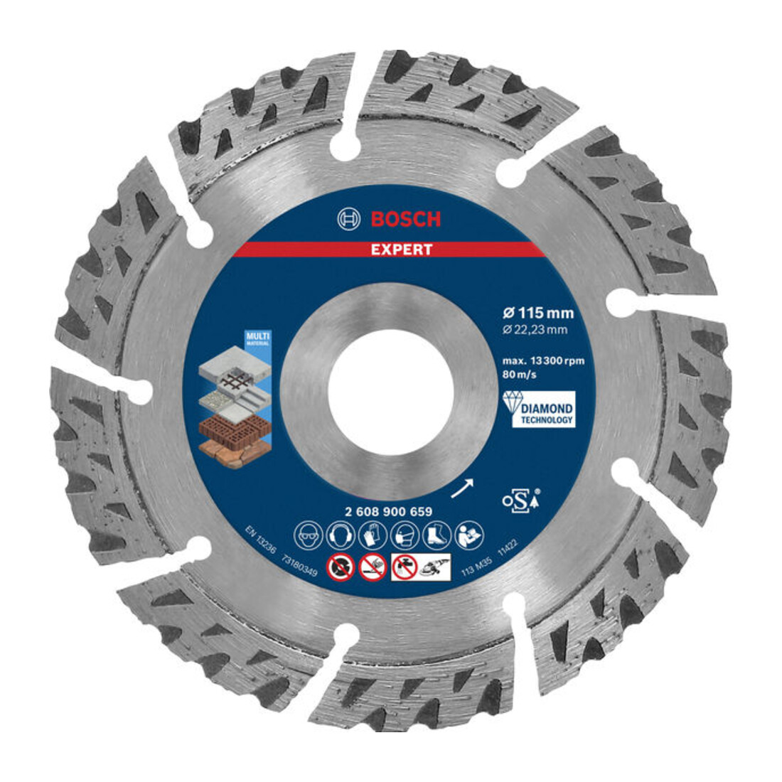 Bosch EXPERT MultiMaterial Diamanttrennscheiben 115 x 22,23 x 2,2 x 12mm für Winkelschleifer mit X-LOCK und mit Spannmutter