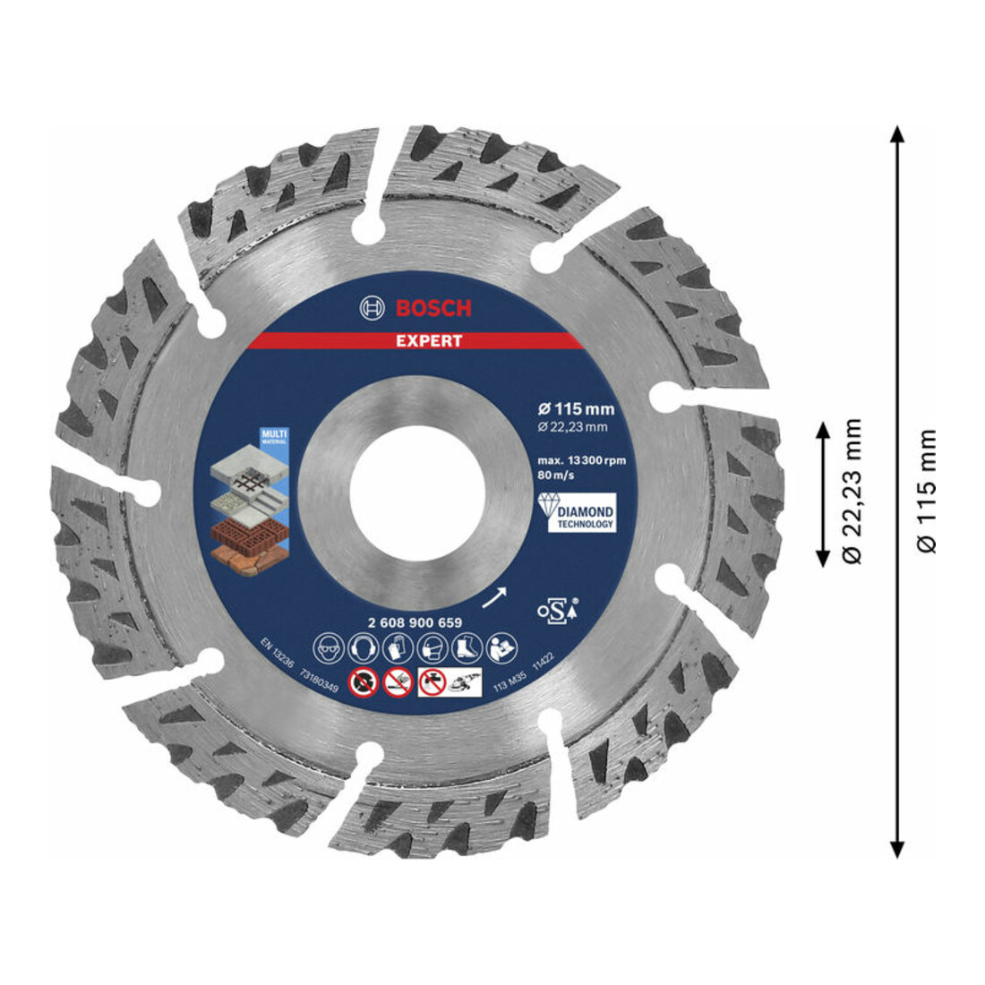 Bosch EXPERT MultiMaterial Diamanttrennscheiben 115 x 22,23 x 2,2 x 12mm für Winkelschleifer mit X-LOCK und mit Spannmutter