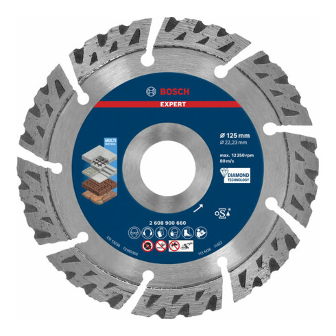 Bosch EXPERT MultiMaterial Diamanttrennscheiben 125 x 22,23 x 2,2 x 12mm für Winkelschleifer mit X-LOCK und mit Spannmutter