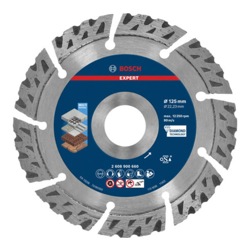 Bosch EXPERT MultiMaterial Diamanttrennscheiben 125 x 22,23 x 2,2 x 12mm für Winkelschleifer mit X-LOCK und mit Spannmutter