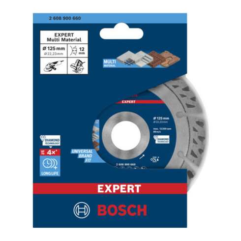 Bosch EXPERT MultiMaterial Diamanttrennscheiben 125 x 22,23 x 2,2 x 12mm für Winkelschleifer mit X-LOCK und mit Spannmutter