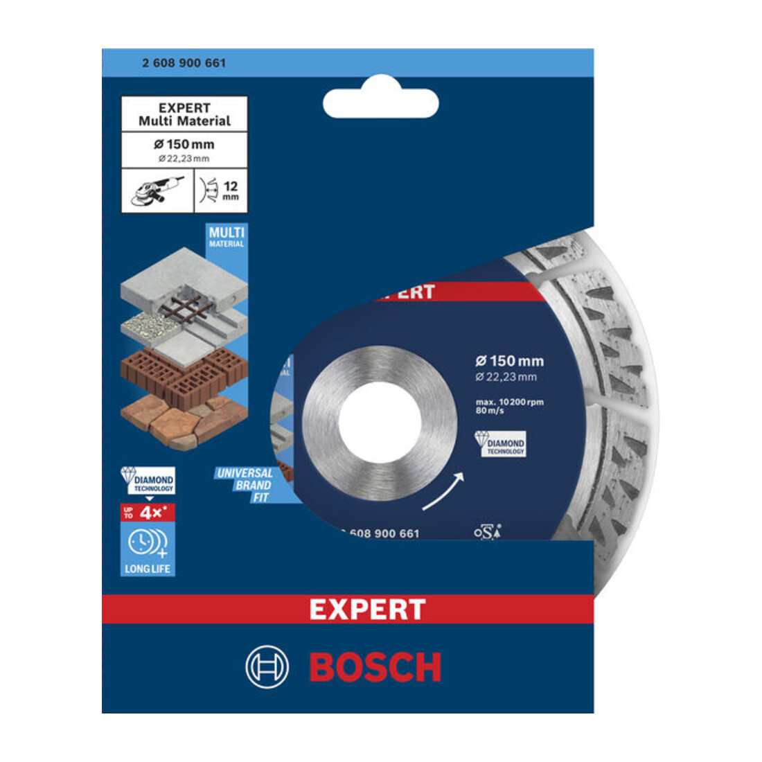 Bosch EXPERT MultiMaterial Diamanttrennscheiben 150 x 22,23 x 2,4 x 12mm für große Winkelschleifer mit Spannmutter
