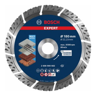 Bosch EXPERT MultiMaterial Diamanttrennscheiben 180 x 22,23 x 2,4 x 12mm für große Winkelschleifer mit Spannmutter