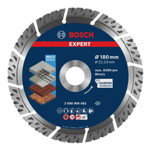 Bosch EXPERT MultiMaterial Diamanttrennscheiben 180 x 22,23 x 2,4 x 12mm für große Winkelschleifer mit Spannmutter