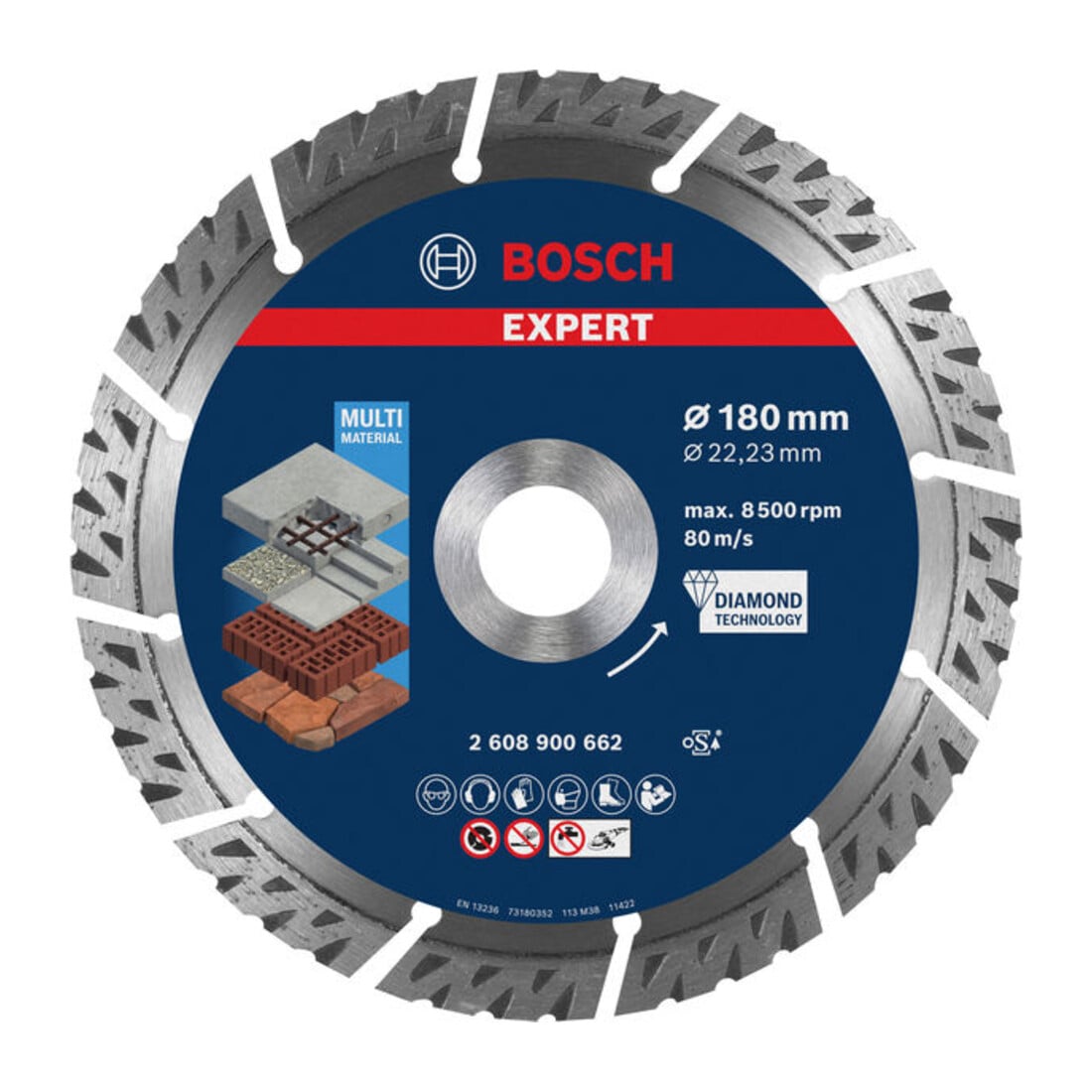 Bosch EXPERT MultiMaterial Diamanttrennscheiben 180 x 22,23 x 2,4 x 12mm für große Winkelschleifer mit Spannmutter