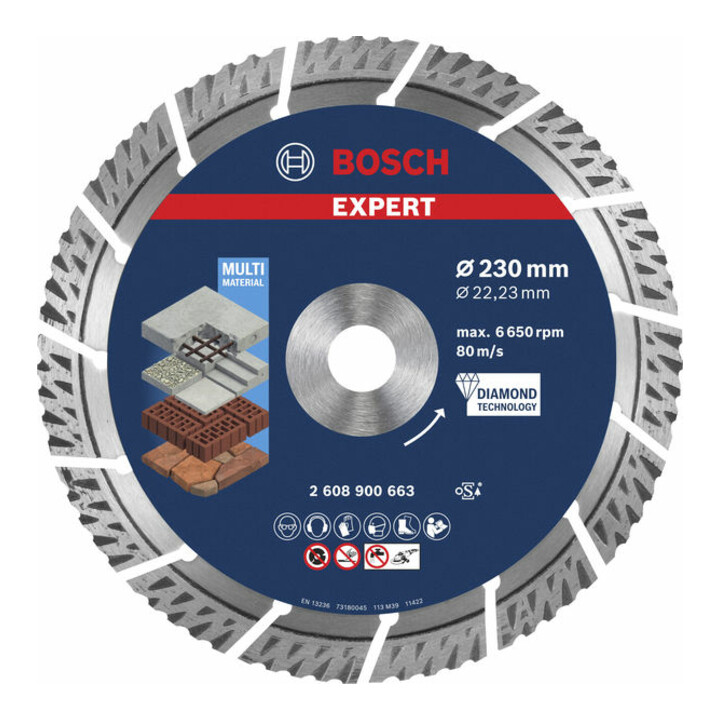 Set Bosch Winkelschleifer GWS 24-230 PZ + EXPERT MultiMaterial Diamanttrennscheiben 230 x 22,23 x 2,4 x 15 mm