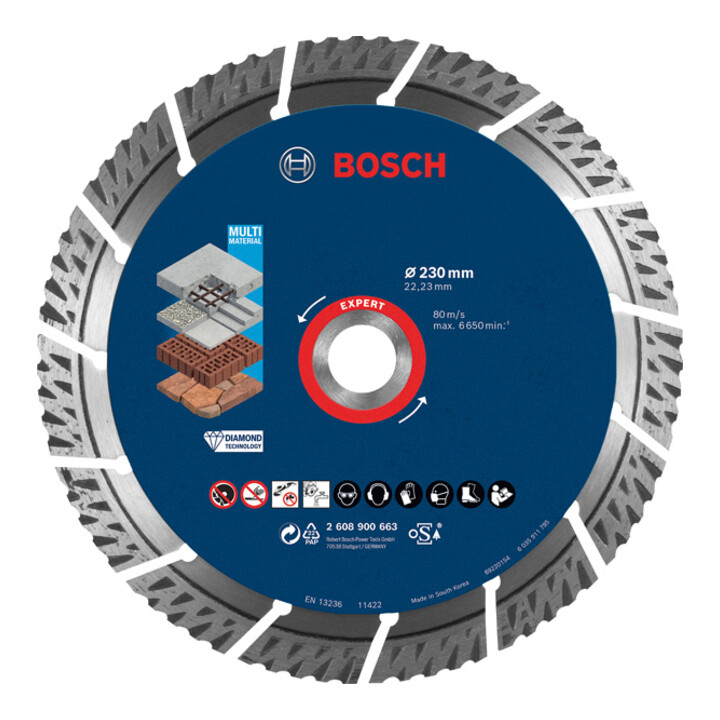 Set Bosch Winkelschleifer GWS 22-230 P + EXPERT MultiMaterial Diamanttrennscheiben 230 x 22,23 x 2,4 x 15 mm